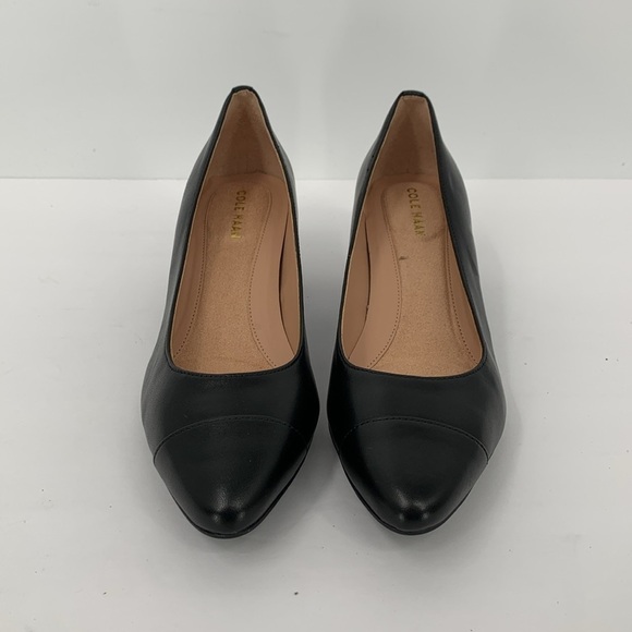 Cole Haan Go-To block heel pump black leather chunky pointed toe spectator new 6 - Picture 3 of 6